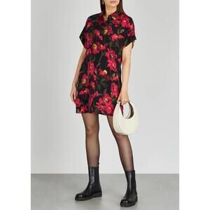 Alice and Olivia Lucette Floral Print Shirt Dress I Medium